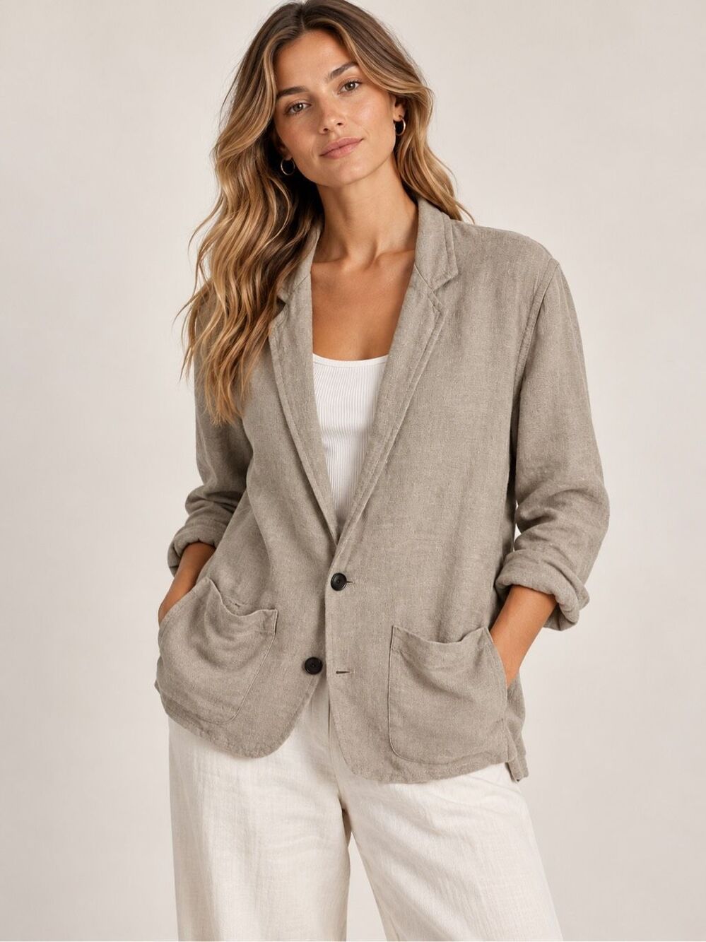 FLAX by Engelheart 100% Linen Blazer Size Small Relaxed Fit Tan Beige Women’s